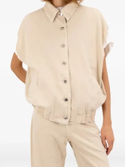 Icon Denim Ines Elasticated-hem Denim Jacket In Neutral