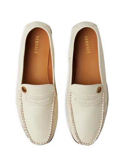 Versace Guanto Leather Loafers In White