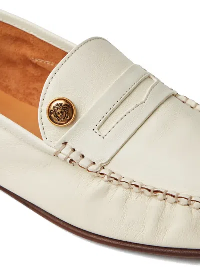 Versace Guanto Leather Loafers In White