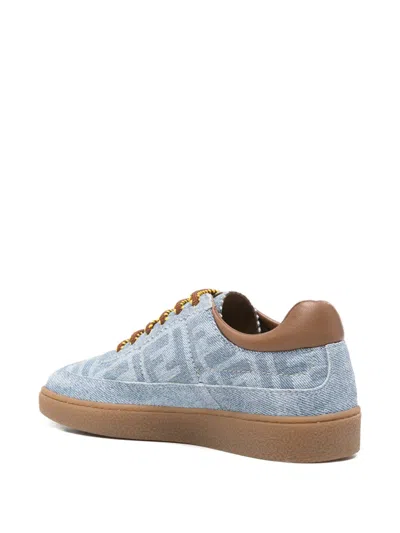 Fendi Ff-monogram Denim Sneakers In Multi