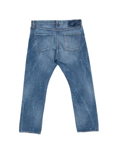 Visvim Paint-splatter Whiskered Jeans In Blue