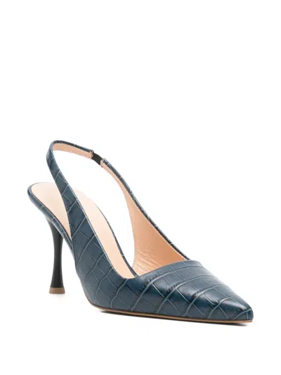 Sergio Moretti Firenze Croc-effect Slingback Pumps In Blue