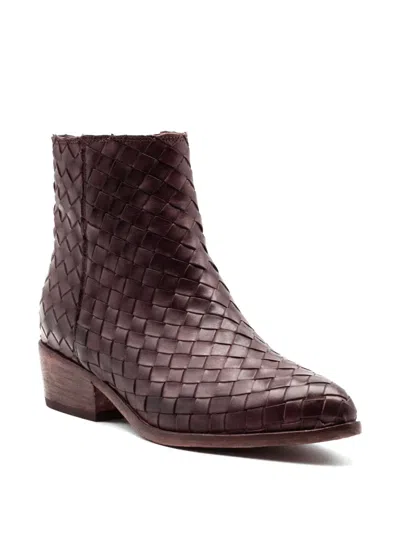 Curiosite Woven Leather Ankle Boots In Brown