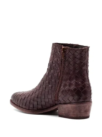 Curiosite Woven Leather Ankle Boots In Brown
