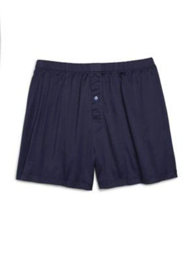 Hanro Cotton Sporty Knit Boxers In Midnight