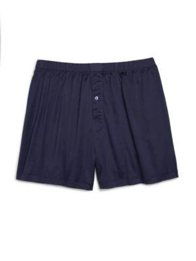 Shop Hanro Cotton Sporty Knit Boxers In Midnight