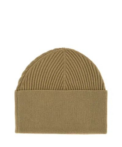 Studio Nicholson Ribbed Texture Folded Cuff Hat In Green