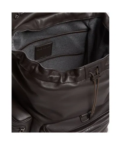 Zegna Leather Backpack In Brown