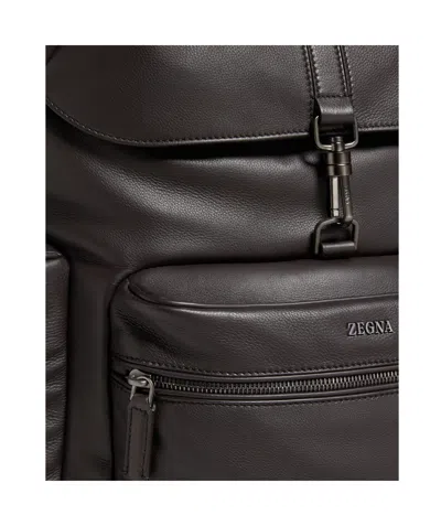Zegna Leather Backpack In Brown