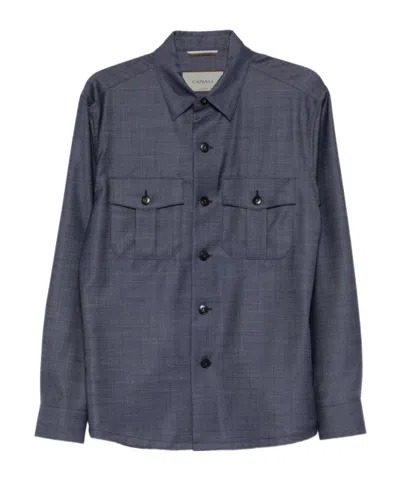 Canali Button Flap Jacket In Blue