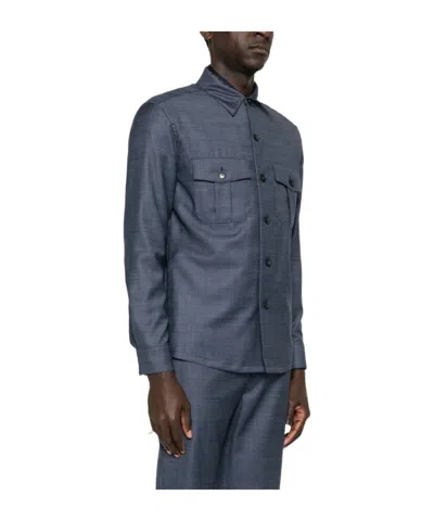Canali Button Flap Jacket In Blue
