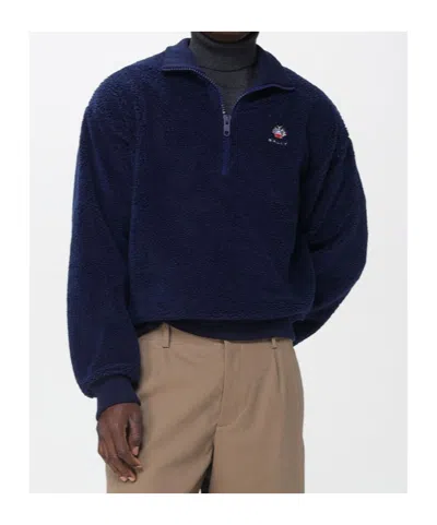 Bally Plush-textured High Turtleneck Pullover In Blue