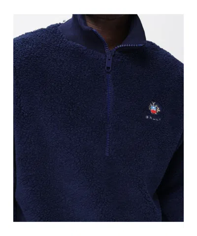 Bally Plush-textured High Turtleneck Pullover In Blue