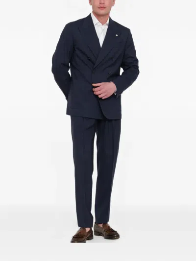Manuel Ritz Double-breasted Peak-lapel Suit In Blue