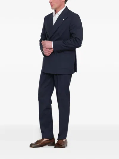 Manuel Ritz Double-breasted Peak-lapel Suit In Blue