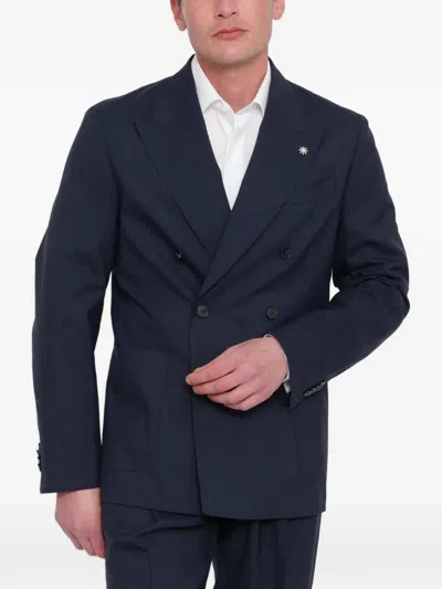 Manuel Ritz Double-breasted Peak-lapel Suit In Blue