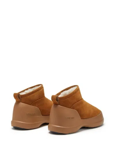 Moon Boot Suede Ankle Boots With Plush Fur Lining And Textured Sole In Brown