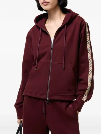 Burberry Harper Checked Cotton-jersey Zip-up Hoodie In Burgundy