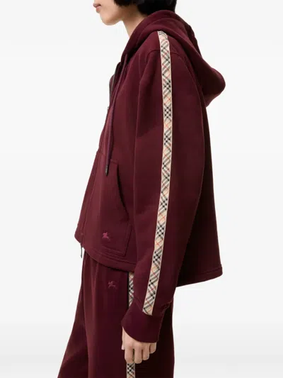 Burberry Harper Checked Cotton-jersey Zip-up Hoodie In Burgundy