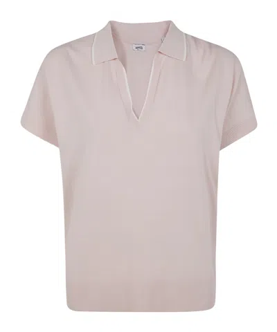 Aspesi V-neck Sweater With Collar In Pure Cotton Yarn In Pink
