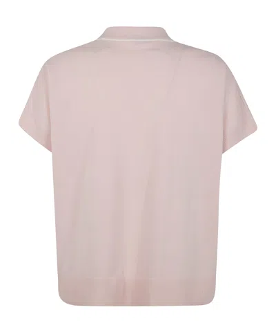 Aspesi V-neck Sweater With Collar In Pure Cotton Yarn In Pink