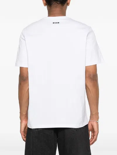 Msgm Logo-embroidered T-shirt In White