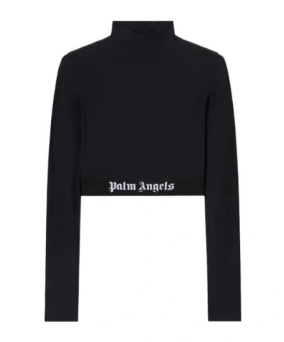 Palm Angels Black Classic Logo Long-sleeved Mockneck T-shirt