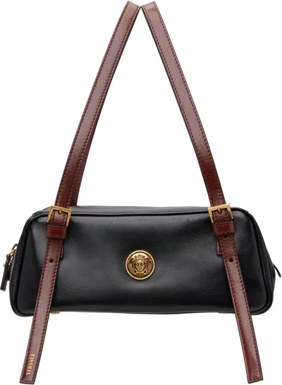 Versace Rectangular Handbag In Smooth Silk And Nylon In Black
