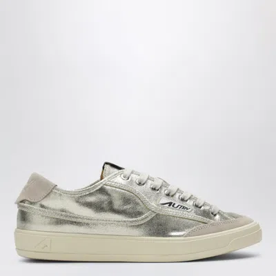 Autry Windscape Low Silver Canvas Suede Cow Leather Rubber Sneakers In Gray