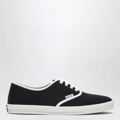 Prada Lace Up Sneakers Contrast Trim Rubber Sole In Black