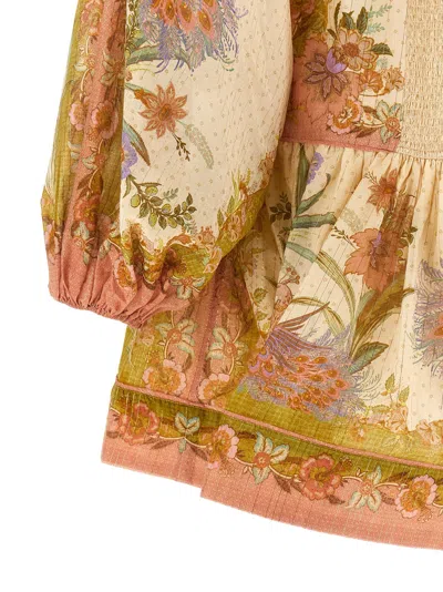 Zimmermann Womens Chartreuse Scarf Floral Indra Floral-print Cotton And Silk-blend Mini Dress Xxs In Multi
