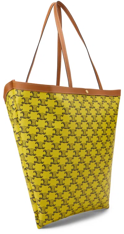 Celine Flat Medium Fabric Shopper Triomphe In Green