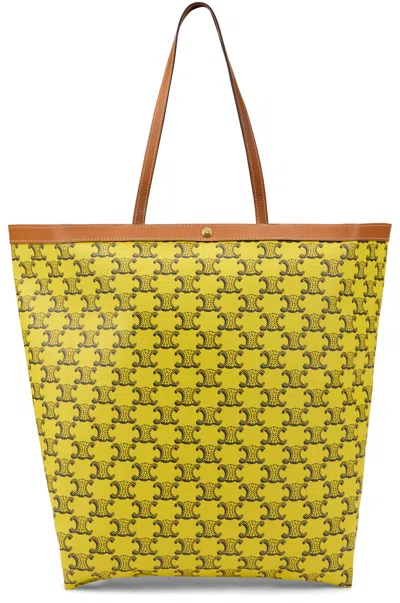 Celine Flat Medium Fabric Shopper Triomphe In Green
