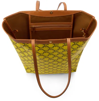 Celine Flat Medium Fabric Shopper Triomphe In Green