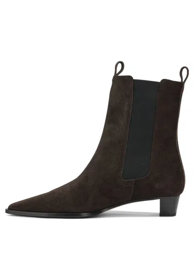 Aeyde Kiki Brown Suede Leather Leather Rubber Boots In Animal Print