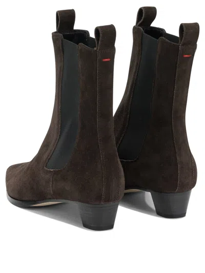 Aeyde Kiki Brown Suede Leather Leather Rubber Boots In Animal Print