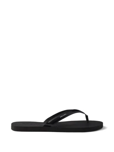 Prada Logo Embossed Leather Flip Flop Sandals In Black