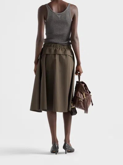 Prada Technical Fabric Circle Skirt In Brown