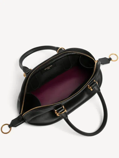 Balenciaga Mini Leather Bolero B Logo Zip Fastening Top Handle With Ring Detail In Black