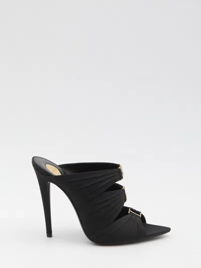 Saint Laurent Emilie 110 Crystal Embellished Satin Mules In Black