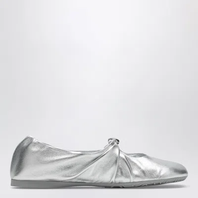 Loewe Pebble Soft Ballet Flats In Laminated Lamb Nappa Leather In Silver