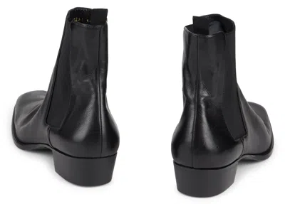 Saint Laurent Leather Chelsea Stanton Ankle Boots Low Heel In Black