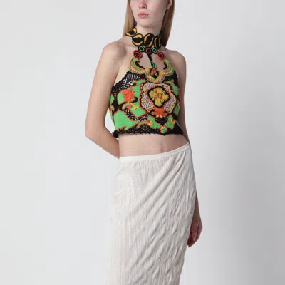 Etro Cotton Crop Top With Crochet-effect Floral Pattern In Multi