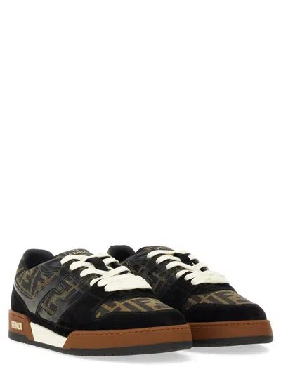 Fendi Match Ff Jacquard Fabric And Suede Sneakers In Black