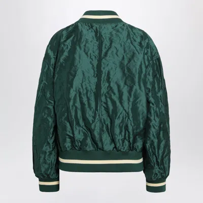 Loewe Womens Dark Green Crinkled-texture Striped-trim Woven Bomber Jacket