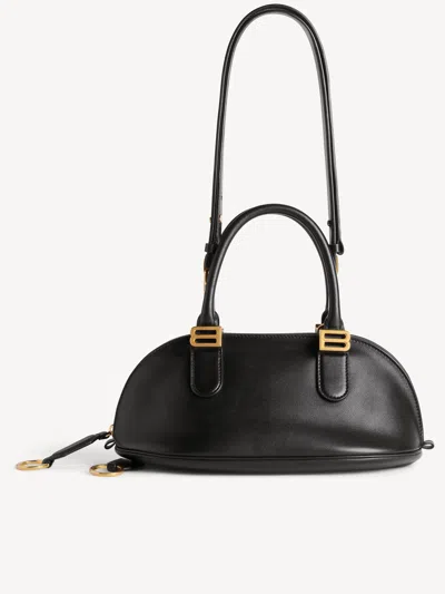 Balenciaga Mini Leather Bolero B Logo Zip Fastening Top Handle With Ring Detail In Black