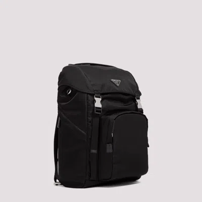 Prada Leather Details Nylon Backpack In Black