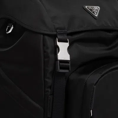 Prada Leather Details Nylon Backpack In Black