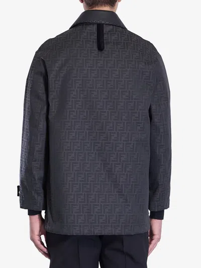 Fendi Ff-pattern Leather-trimmed Jacket In Blue