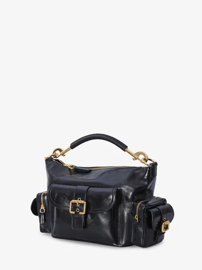 Chloé Camera Bag Black Shoulder Bag With Logo Buckle And Removable Handle In Leather Woman